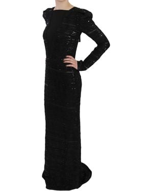 John Richmond Silk Full Length Sequined Gown Dress - Black