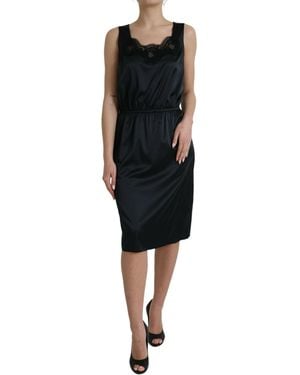 Dolce & Gabbana Polyester Lace Trim Sheath Midi Dress - Black