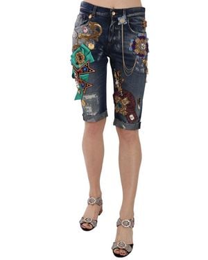 Dolce & Gabbana Elegant Knee-Length Embellished Denim Shorts - Black