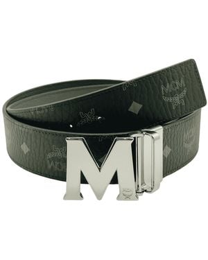 MCM Sea Turtle Visetos Canvas M Buckle Reversible Belt - Green