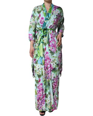 Dolce & Gabbana Floral Silk Stretch Wrap Dress - White
