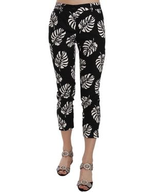 Dolce & Gabbana Palm Leaf Print Skinny Pants - Black