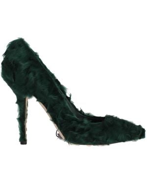 Dolce & Gabbana Xiangao Lamb Fur Leather Court Shoes - Green