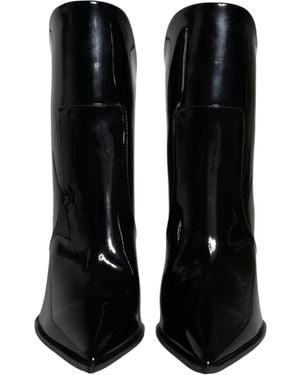 Dolce & Gabbana Patent Leather Pointed Ankle Boots Shoes - Black