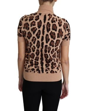 Dolce & Gabbana Leopard Print Virgin Wool Turtleneck Top - Brown