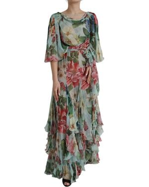 Dolce & Gabbana Floral Print Tiered Long Maxi Dress - Green