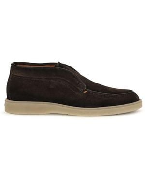 Santoni Suede Leather Slip-On Loafers - Black