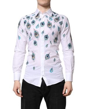Dolce & Gabbana Cotton Feather Print Dress Shirt - White