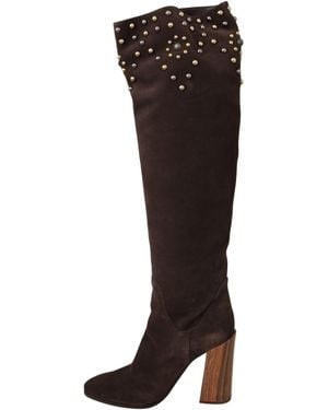 Dolce & Gabbana Suede Studded Knee High Shoes Boots - Black