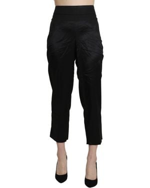 Bencivenga High Waist Straight Cropped Dress Trouser Pants - Black