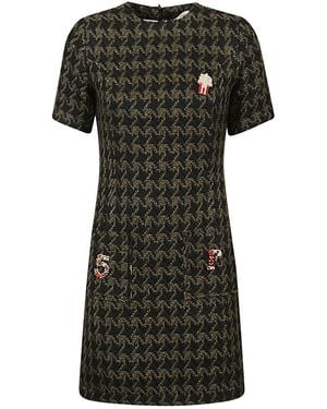 5 PROGRESS Houndstooth Wool Blend Short Dress - Black