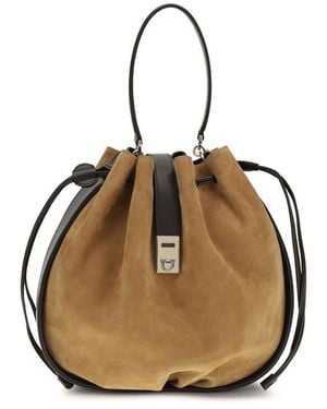Ferragamo Brown Calf Leather Bos Taurus Backet Bag - Natural