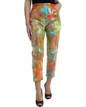 Dolce & Gabbana Tie Dye Sequined High Waist Cropped Trousers - Green