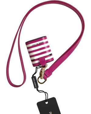 Dolce & Gabbana Fuchsia Dauphine Leather Logo Airpods Case Accessory - Pink