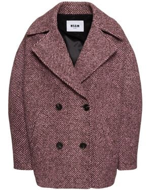 MSGM Double Breast Herringbone Short Coat - Purple