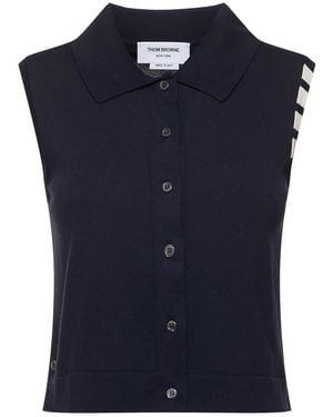 Thom Browne Cotton Knit Vest - Blue