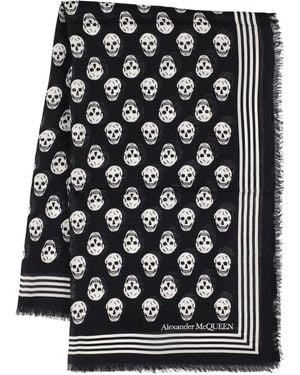 McQueen Damen Skull Printed Cotton Scarf - Schwarz