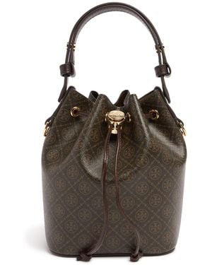 Tory Burch ミニ Tモノグラム コーテッドキャンバス バケットバッグ - ブラウン