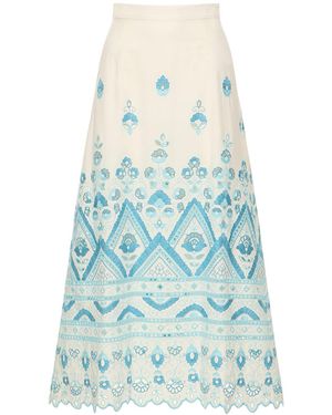 Etro ブロダリーアングレーズハイウエストスカート - ブルー