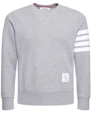 Thom Browne Sweatshirt Aus Baumwolljersey Mit Strickstreifen - Grau