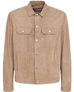 Brunello Cucinelli Leather Shirt Jacket - Natural