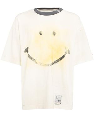 Maison Mihara Yasuhiro Herren Absichtlich Abgetragenes T-Shirt Mit Smileydruck - Natur