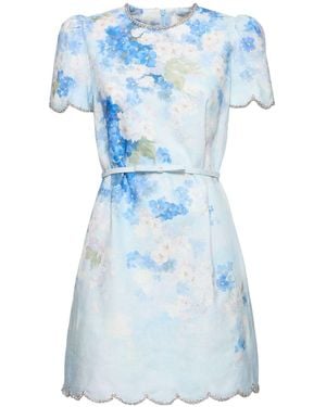 Zimmermann Crush Printed Linen Mini Dress - Blue