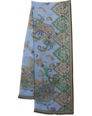 Etro Boheme ウールブレンドストール - ブルー