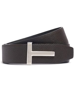 Tom Ford Herren 40Mm Breiter Narbleder-Gürtel Mit T-Motiv - Weiß