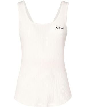 Chloé Tanktop Aus Baumwolljersey Mit Logo - Weiß