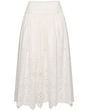 Self-Portrait Embroidered Cotton Midi Skirt - White