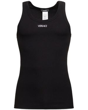Versace コットンブレンドリブタンクトップ - ブラック