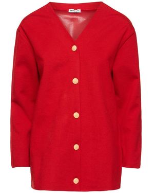 Bally Coated Wool Blend Knit Cardigan - Red