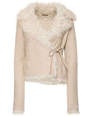 Nour Hammour Ava Shearling Self-tie Jacket - Natural