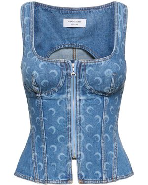 Marine Serre Moon Laser Denim Corset Top - Blue