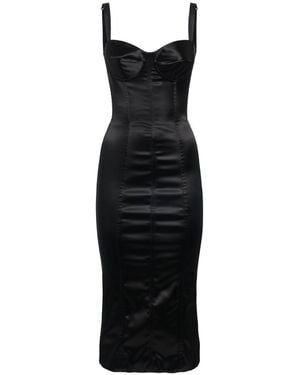 Dolce & Gabbana Damen Midikleid Aus Baumwolle - Schwarz