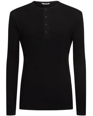 AURALEE Henly Neck Organic Cotton Rib T-Shirt - Black