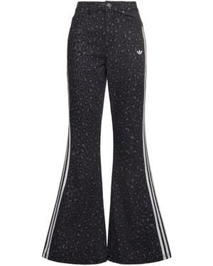 adidas Originals Leopard Print Denim Flared Trousers - Blue