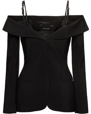 Mugler Damen Matter, Schwerer Blazer Mit Carmenausschnitt - Schwarz