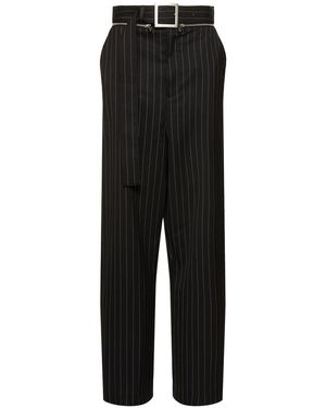 Jean Paul Gaultier テーラードピンストライプ ウールワイドパンツ - ブラック