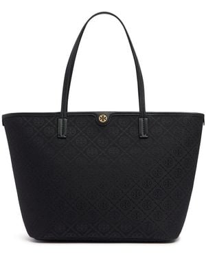 Tory Burch Damen Tote Mit Reißverschluss Und T-Monogramm - Schwarz