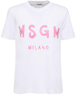 MSGM T-shirt Aus Baumwolljersey Mit Logo - Weiß