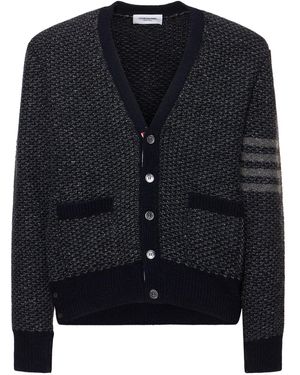 Thom Browne Textured Stitch Relaxed Fit Cardigan - Blue