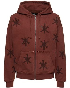 Unknown Rhinestone Dagger Cotton Blend Hoodie - Red