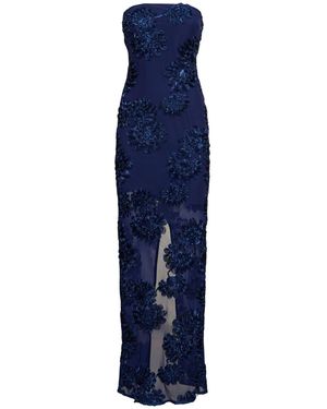 ROTATE BIRGER CHRISTENSEN 3d Mesh Strapless Maxi Dress - Blue