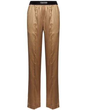 Tom Ford Stretch Silk Satin Straight Pants - Natural