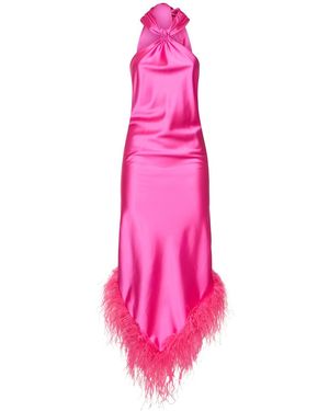 GIUSEPPE DI MORABITO Damen Midikleid Aus Satin Mit Federn - Pink