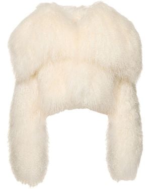 The Attico Oversized Mongolian Fur Coat - Natur