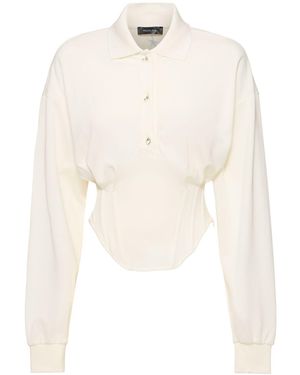 Mugler Long Sleeve Piquet Corset Top - White