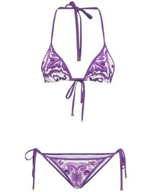 Dolce & Gabbana Maiolica Printed Triangle Bikini - Purple